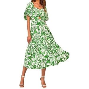 BTFBM Summer Casual Flowy Square Neck Puff Short Sleeve Smocked Back Boho Floral